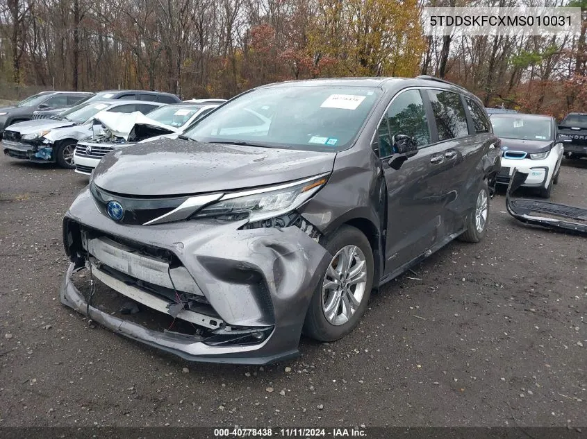 2021 Toyota Sienna Xse VIN: 5TDDSKFCXMS010031 Lot: 40778438