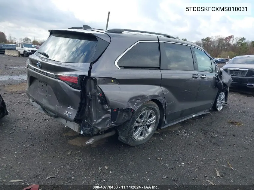 2021 Toyota Sienna Xse VIN: 5TDDSKFCXMS010031 Lot: 40778438