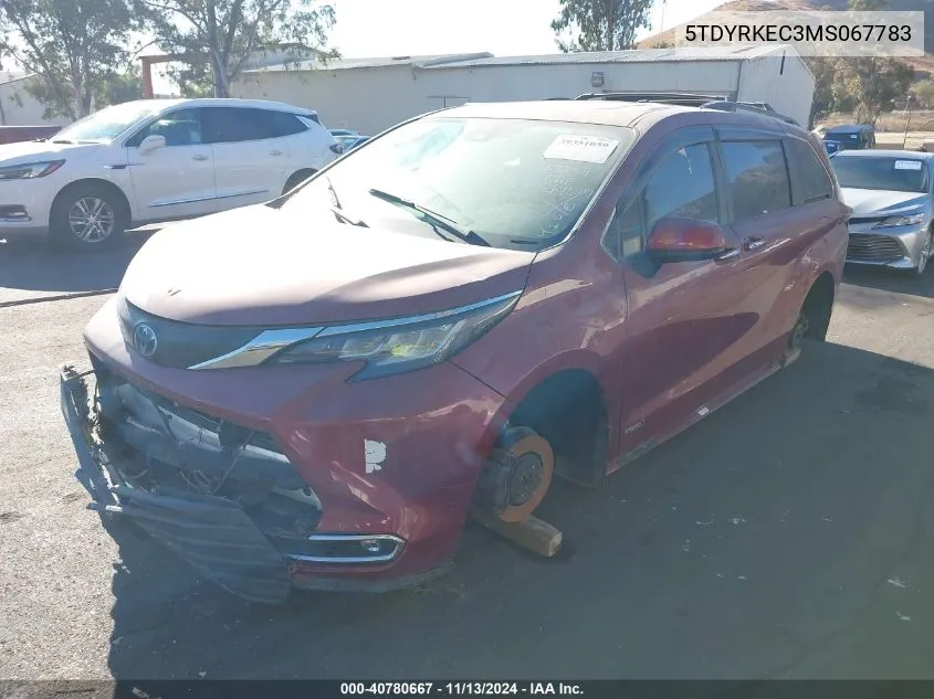 2021 Toyota Sienna Xle VIN: 5TDYRKEC3MS067783 Lot: 40780667