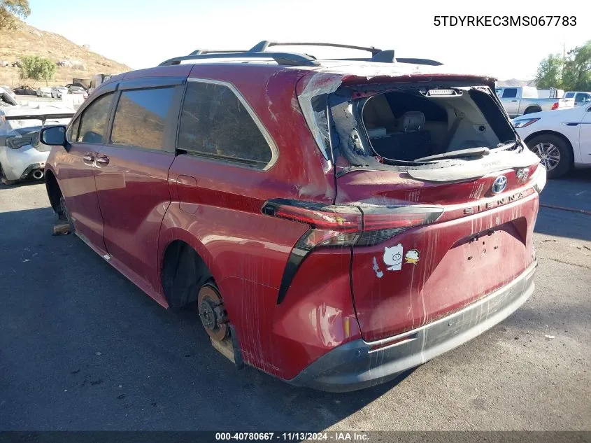 2021 Toyota Sienna Xle VIN: 5TDYRKEC3MS067783 Lot: 40780667