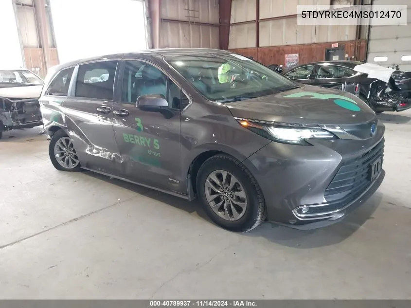 2021 Toyota Sienna Xle VIN: 5TDYRKEC4MS012470 Lot: 40789937