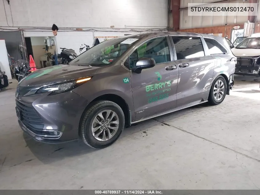 2021 Toyota Sienna Xle VIN: 5TDYRKEC4MS012470 Lot: 40789937