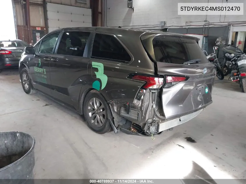 2021 Toyota Sienna Xle VIN: 5TDYRKEC4MS012470 Lot: 40789937