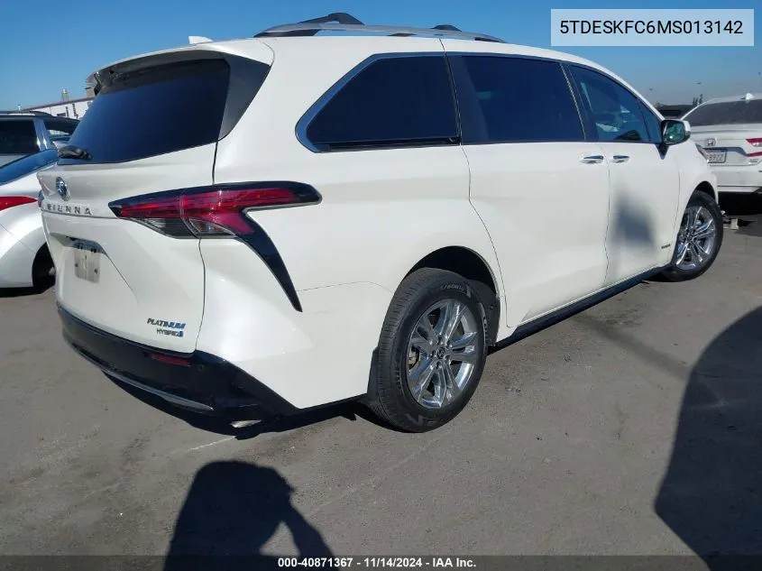 2021 Toyota Sienna Platinum VIN: 5TDESKFC6MS013142 Lot: 40871367