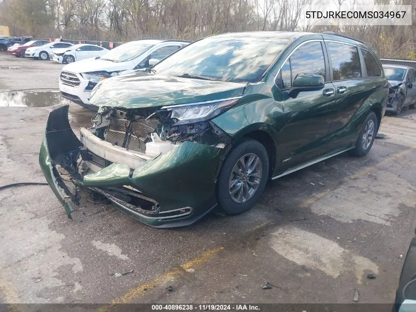 2021 Toyota Sienna Xle VIN: 5TDJRKEC0MS034967 Lot: 40896238