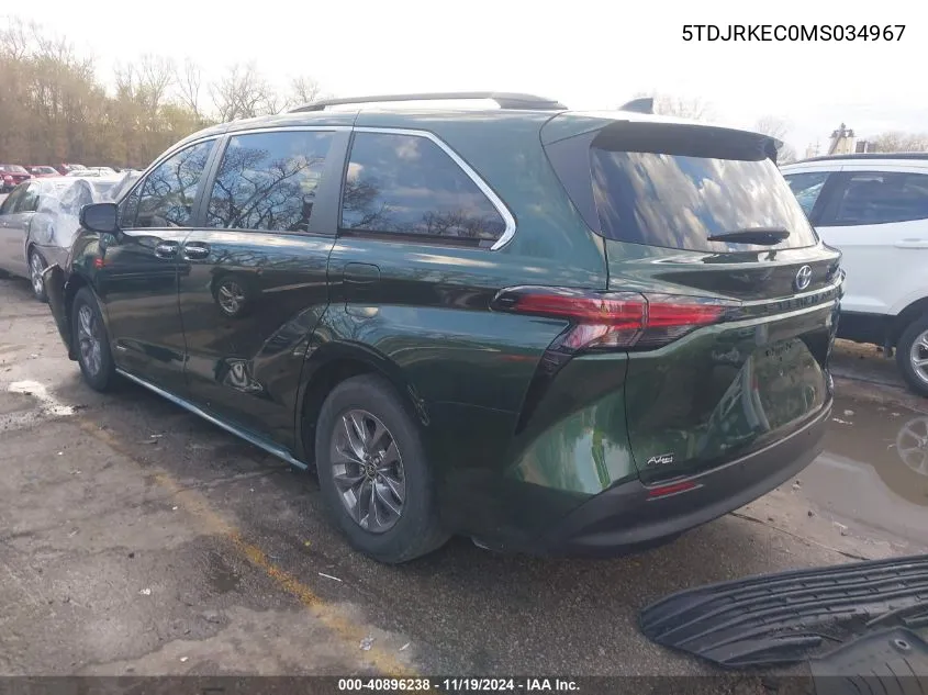 2021 Toyota Sienna Xle VIN: 5TDJRKEC0MS034967 Lot: 40896238