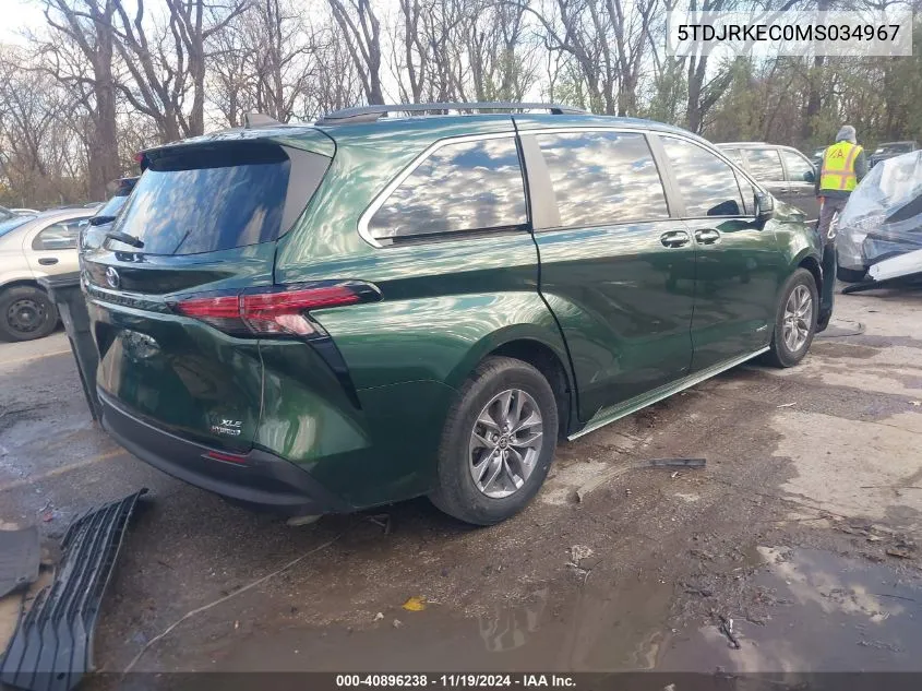 2021 Toyota Sienna Xle VIN: 5TDJRKEC0MS034967 Lot: 40896238