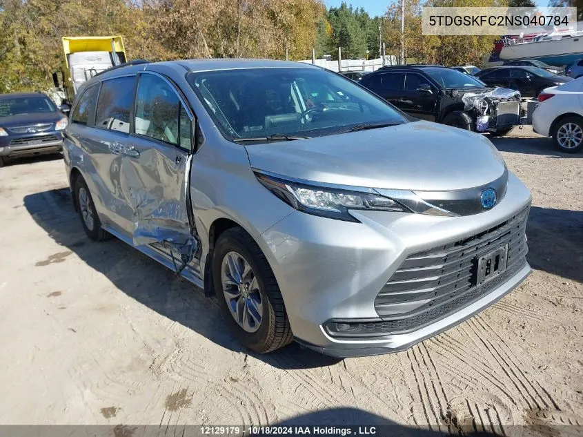 2022 Toyota Sienna Le/Xle/Xse/Limited/Platinum VIN: 5TDGSKFC2NS040784 Lot: 12129179