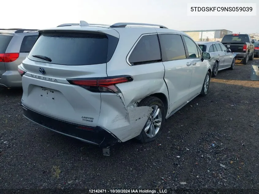 2022 Toyota Sienna Le/Xle/Xse/Limited/Platinum VIN: 5TDGSKFC9NS059039 Lot: 12142471