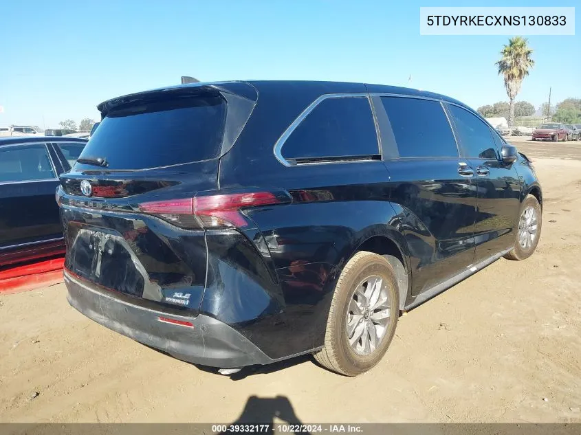 2022 Toyota Sienna Xle VIN: 5TDYRKECXNS130833 Lot: 39332177