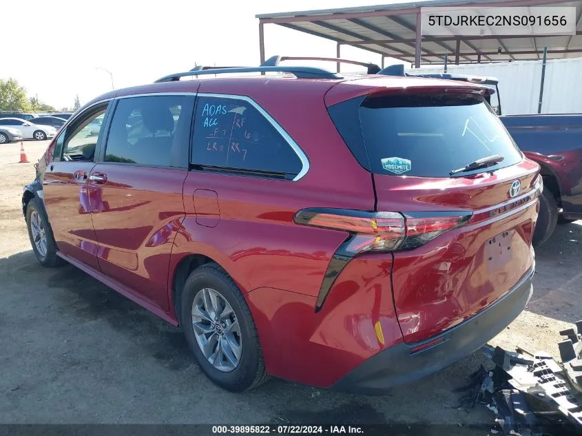 2022 Toyota Sienna Xle VIN: 5TDJRKEC2NS091656 Lot: 39895822