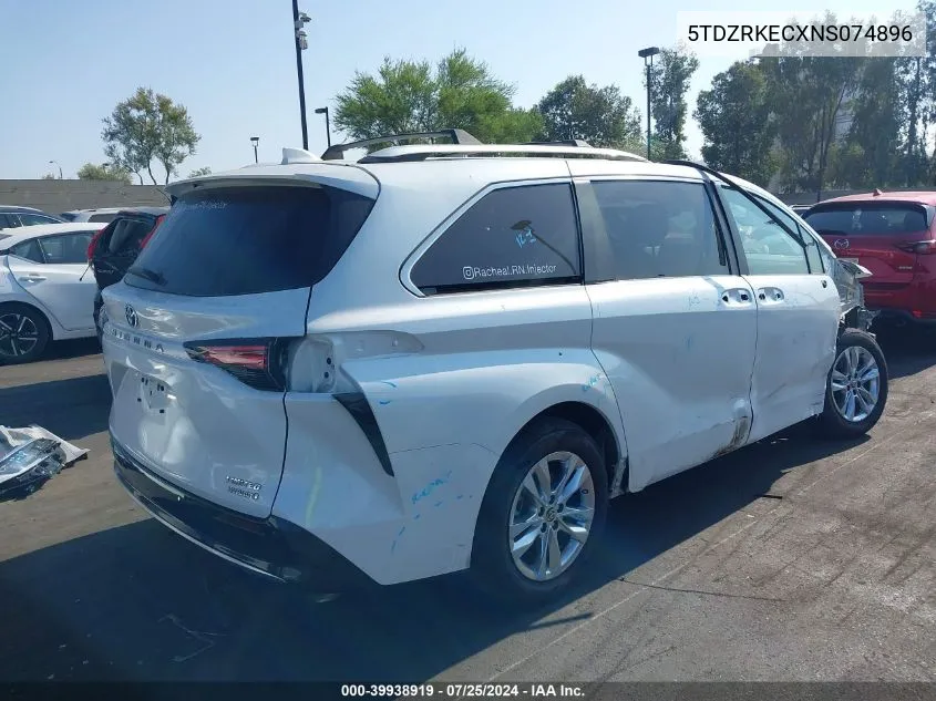 2022 Toyota Sienna Limited VIN: 5TDZRKECXNS074896 Lot: 39938919