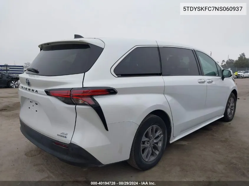 2022 Toyota Sienna Xle VIN: 5TDYSKFC7NS060937 Lot: 40194728