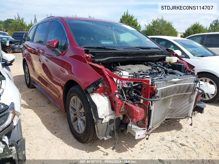 2022 Toyota Sienna Xle VIN: 5TDJRKEC0NS114707 Lot: 40197072