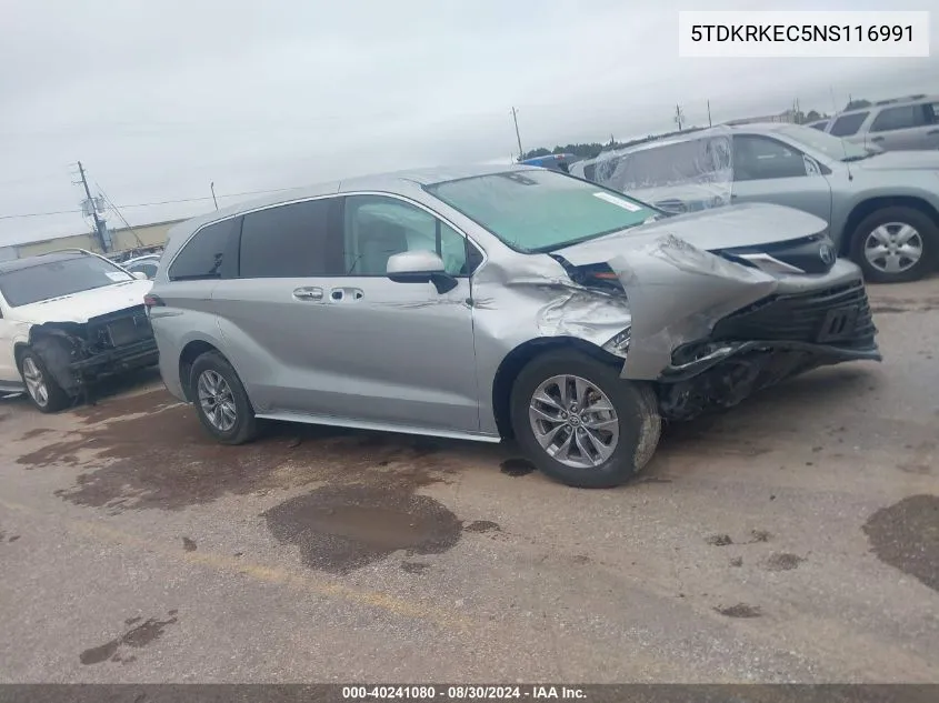 2022 Toyota Sienna Le VIN: 5TDKRKEC5NS116991 Lot: 40241080