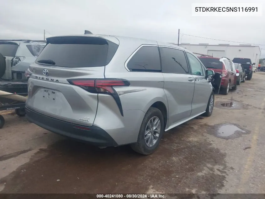 2022 Toyota Sienna Le VIN: 5TDKRKEC5NS116991 Lot: 40241080