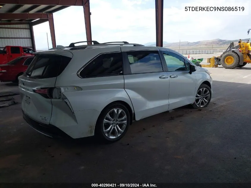 2022 Toyota Sienna Platinum VIN: 5TDERKEC9NS086519 Lot: 40290421