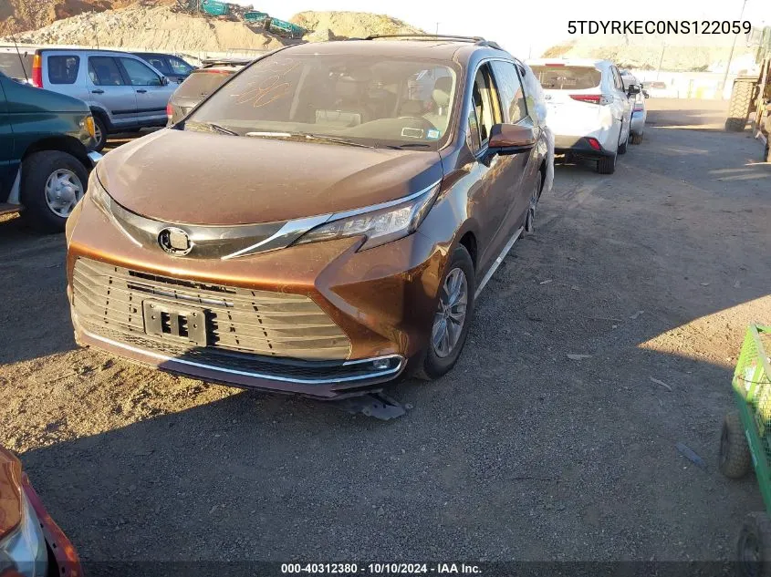 2022 Toyota Sienna Xle VIN: 5TDYRKEC0NS122059 Lot: 40312380