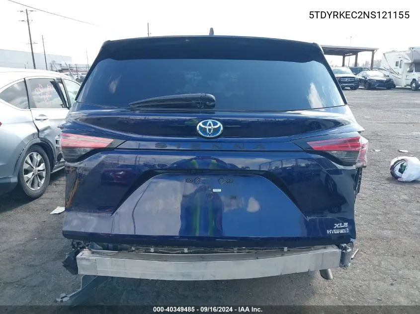 2022 Toyota Sienna Xle VIN: 5TDYRKEC2NS121155 Lot: 40349485