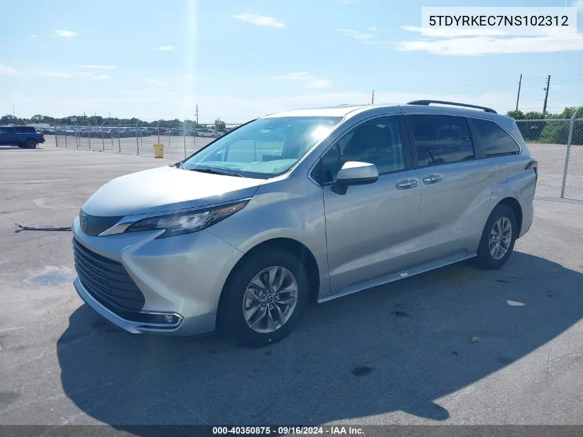 2022 Toyota Sienna Xle VIN: 5TDYRKEC7NS102312 Lot: 40350875