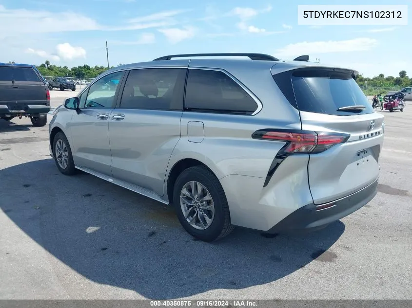 2022 Toyota Sienna Xle VIN: 5TDYRKEC7NS102312 Lot: 40350875