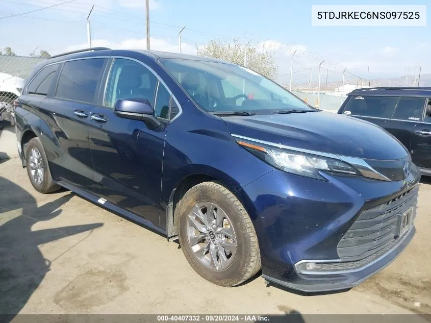 2022 Toyota Sienna Xle VIN: 5TDJRKEC6NS097525 Lot: 40407332