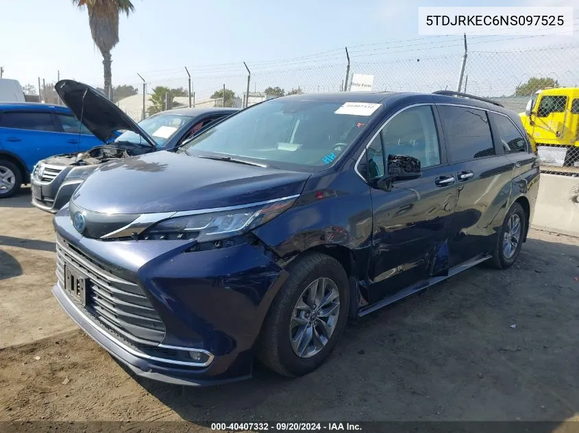 2022 Toyota Sienna Xle VIN: 5TDJRKEC6NS097525 Lot: 40407332