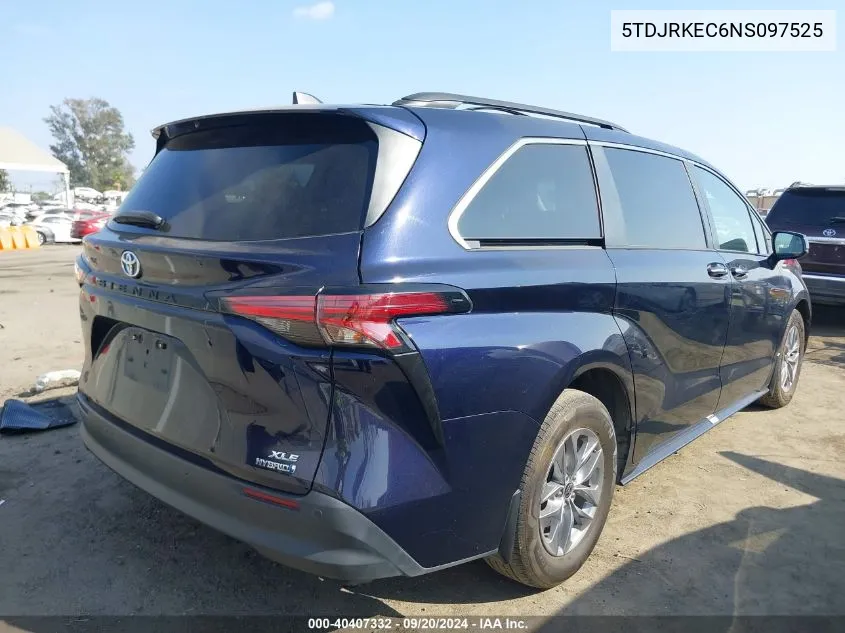 2022 Toyota Sienna Xle VIN: 5TDJRKEC6NS097525 Lot: 40407332