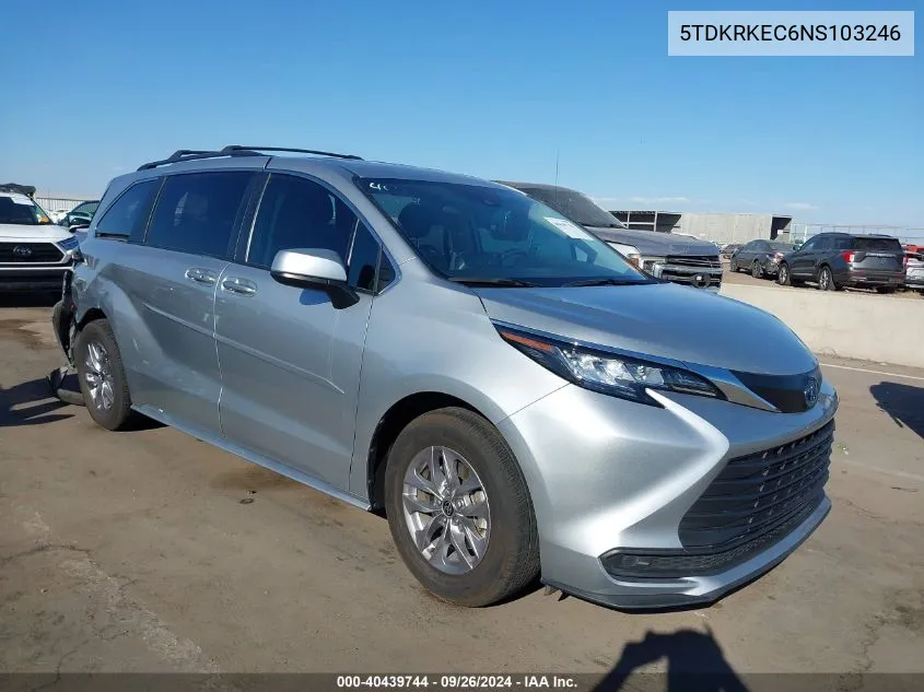 2022 Toyota Sienna Le VIN: 5TDKRKEC6NS103246 Lot: 40439744