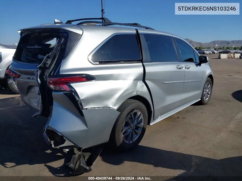 5TDKRKEC6NS103246 2022 Toyota Sienna Le