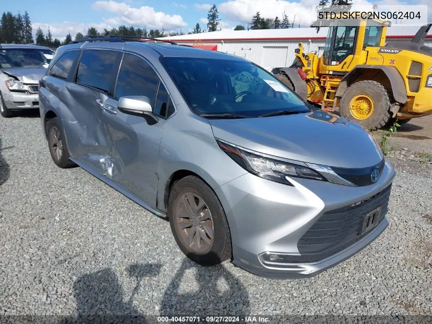 2022 Toyota Sienna Xle VIN: 5TDJSKFC2NS062404 Lot: 40457071