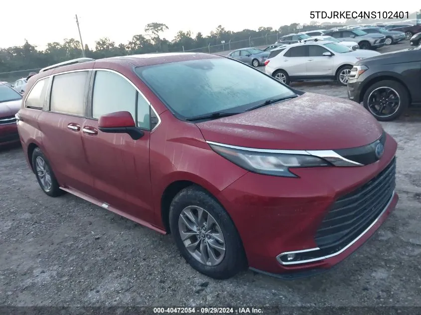 2022 Toyota Sienna Xle VIN: 5TDJRKEC4NS102401 Lot: 40472054