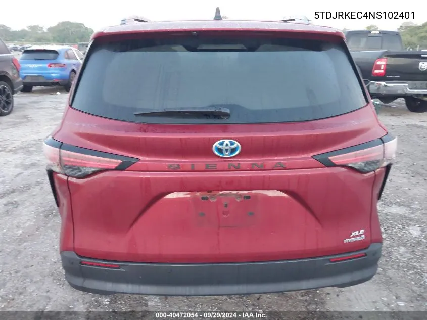 2022 Toyota Sienna Xle VIN: 5TDJRKEC4NS102401 Lot: 40472054