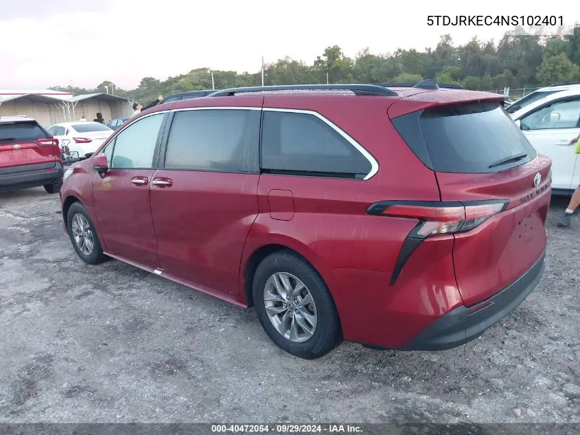 2022 Toyota Sienna Xle VIN: 5TDJRKEC4NS102401 Lot: 40472054