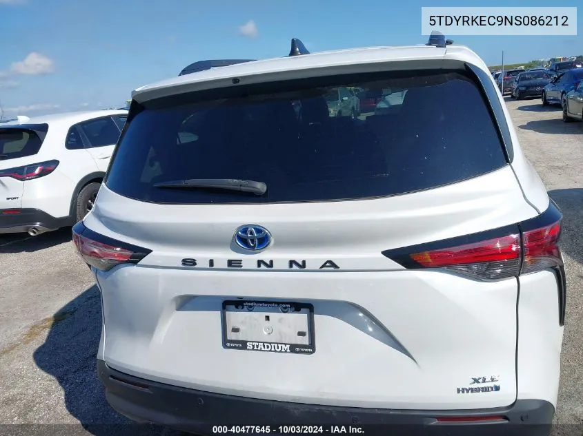 2022 Toyota Sienna Xle VIN: 5TDYRKEC9NS086212 Lot: 40477645