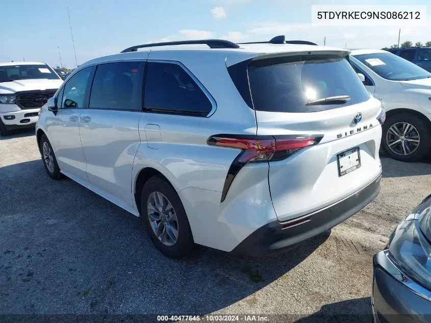 2022 Toyota Sienna Xle VIN: 5TDYRKEC9NS086212 Lot: 40477645