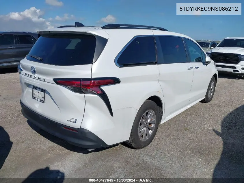 2022 Toyota Sienna Xle VIN: 5TDYRKEC9NS086212 Lot: 40477645