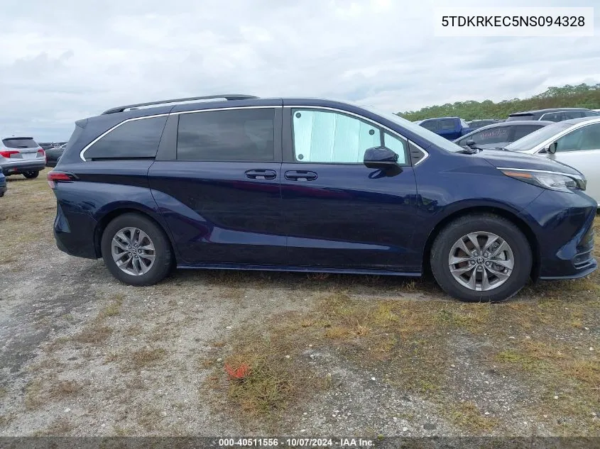 2022 Toyota Sienna Le VIN: 5TDKRKEC5NS094328 Lot: 40511556