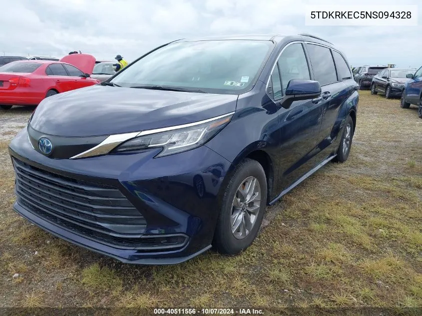 2022 Toyota Sienna Le VIN: 5TDKRKEC5NS094328 Lot: 40511556