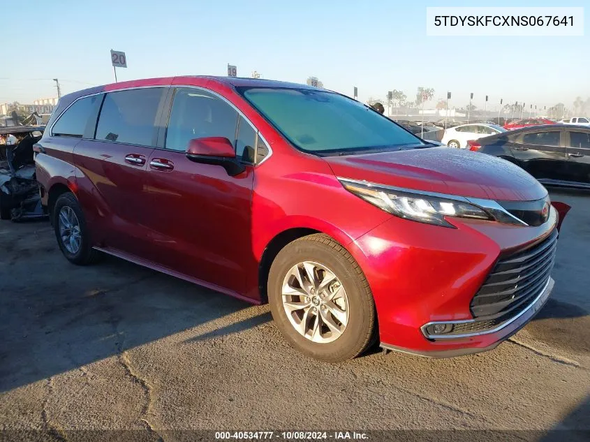 2022 Toyota Sienna Xle VIN: 5TDYSKFCXNS067641 Lot: 40534777