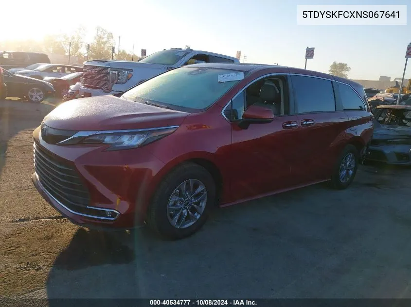 2022 Toyota Sienna Xle VIN: 5TDYSKFCXNS067641 Lot: 40534777