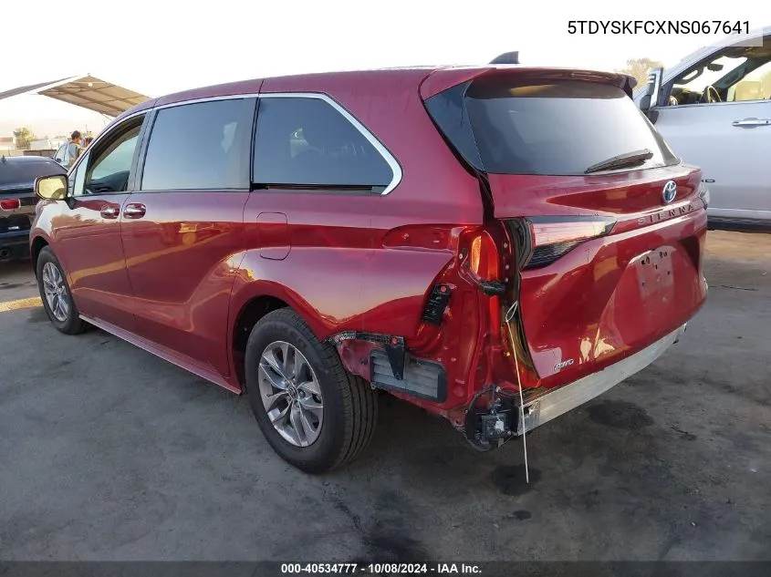 2022 Toyota Sienna Xle VIN: 5TDYSKFCXNS067641 Lot: 40534777