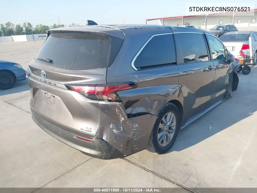 2022 Toyota Sienna Le VIN: 5TDKRKEC8NS076521 Lot: 40571959