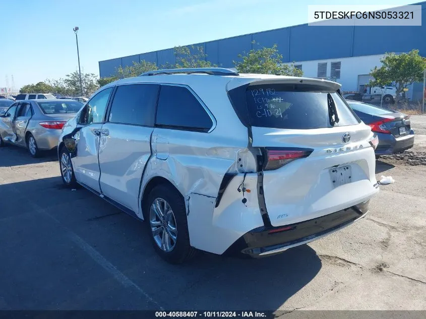 2022 Toyota Sienna Platinum VIN: 5TDESKFC6NS053321 Lot: 40588407