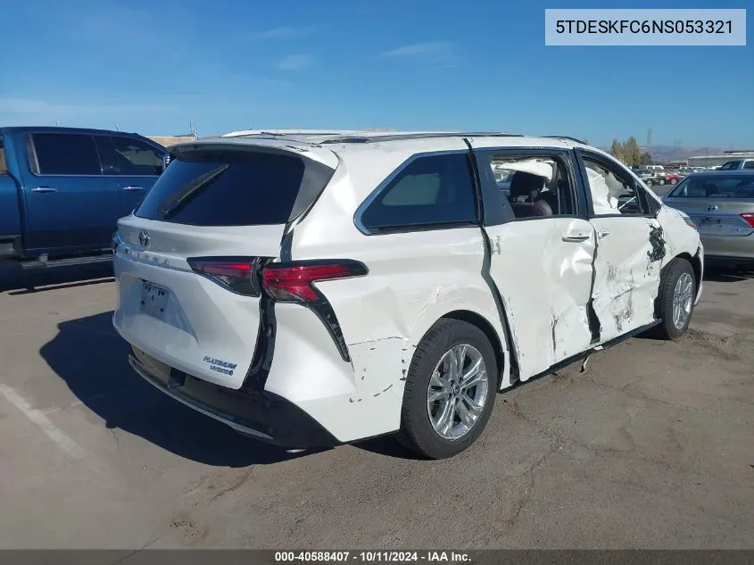 2022 Toyota Sienna Platinum VIN: 5TDESKFC6NS053321 Lot: 40588407