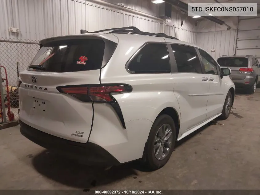 2022 Toyota Sienna Xle VIN: 5TDJSKFC0NS057010 Lot: 40592372