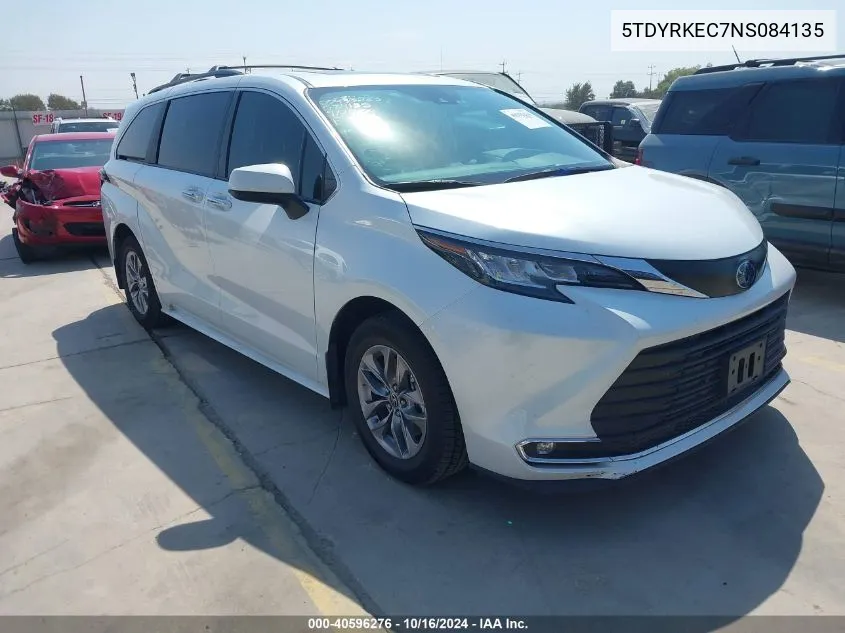 2022 Toyota Sienna Xle VIN: 5TDYRKEC7NS084135 Lot: 40596276