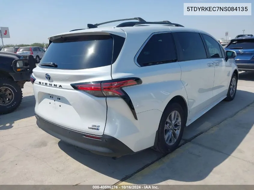 2022 Toyota Sienna Xle VIN: 5TDYRKEC7NS084135 Lot: 40596276