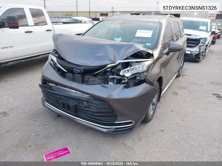 2022 Toyota Sienna Xle VIN: 5TDYRKEC3NSNS1326 Lot: 40608563