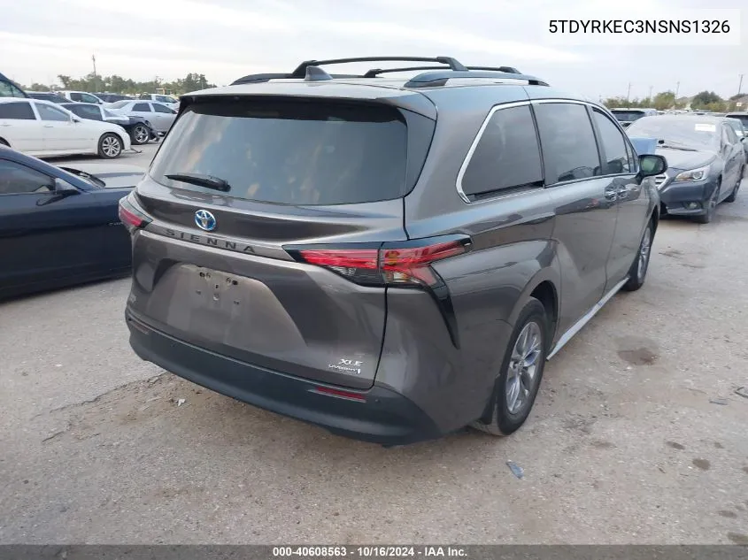 2022 Toyota Sienna Xle VIN: 5TDYRKEC3NSNS1326 Lot: 40608563